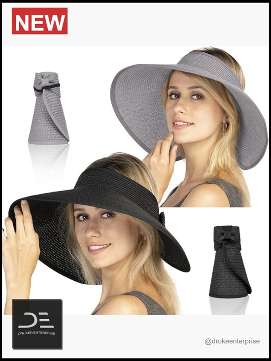 Foldable Straw Sun Visor Hat with Wide Brim, Adjustable Size, UPF 50+ Protection main image 7